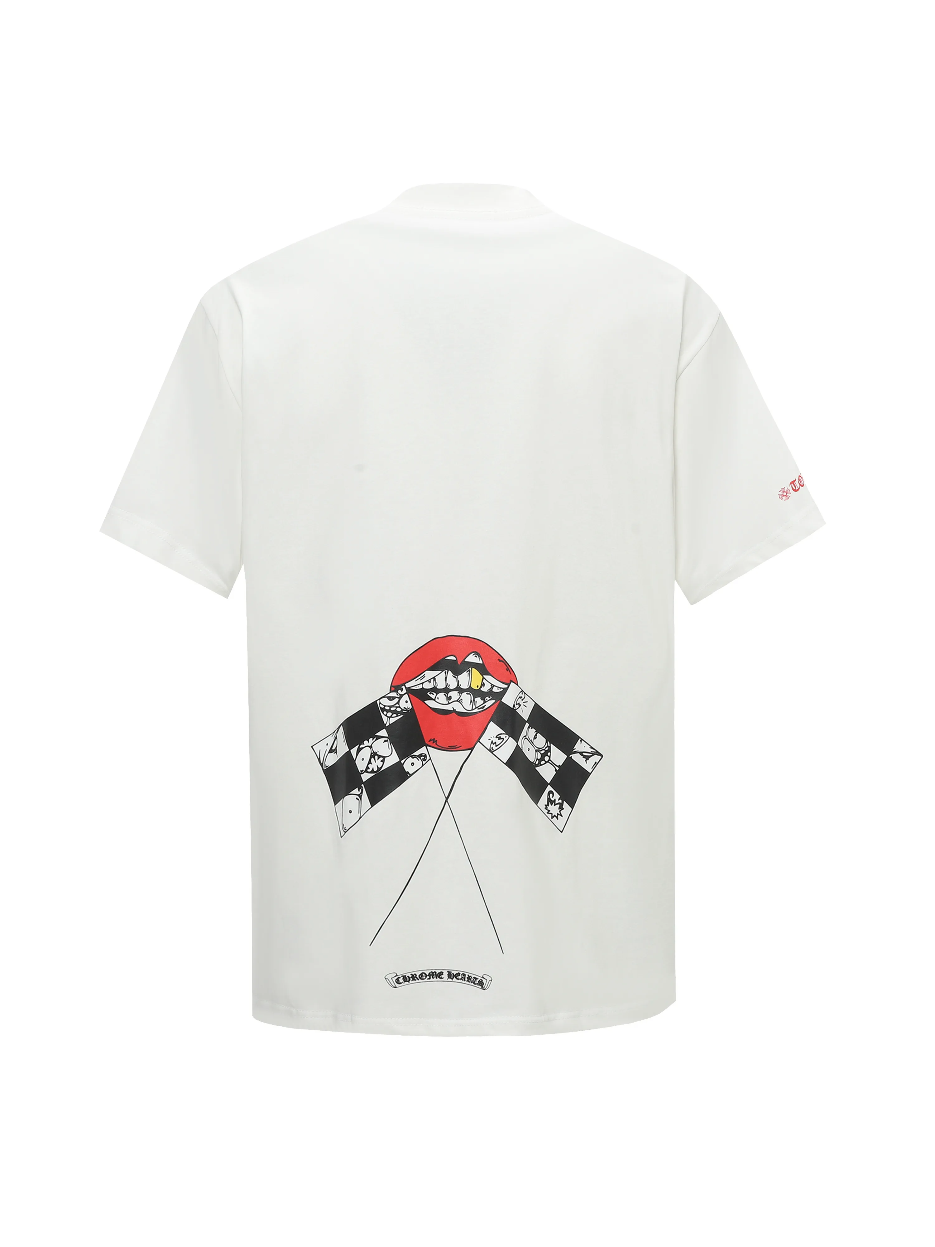 🅿️180 Chrome Hearts 25ss red lips flag printed short-sleeved T-shirt. Loose fit high-density knitted fabric, 280g double yarn, 1*1 double yarn thread, soft and comfortable to the touch, no deformation, os dropped shoulders, loose fit, same style for men and women. Color: White Size: XS-L